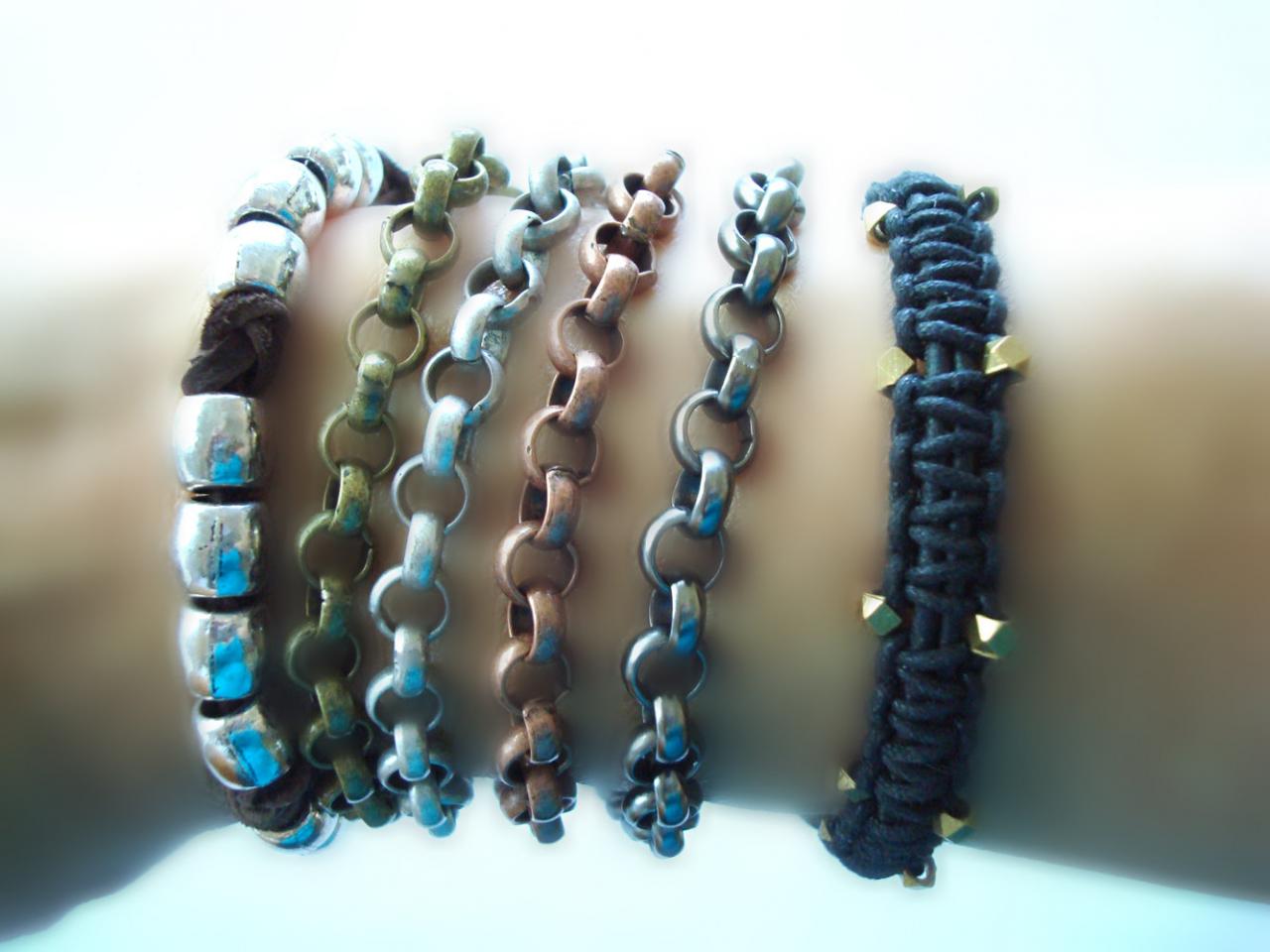 Men's Copper, Brass, Brushed Silver, Or Gunmetal Chain Bracelet. Simple And Masculine.